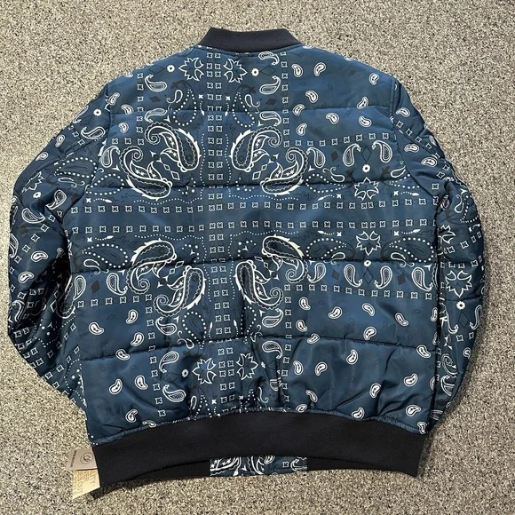 Levi's Bomber Jacket Mens M Quilted Puffer Blue Satin Bandana Paisley